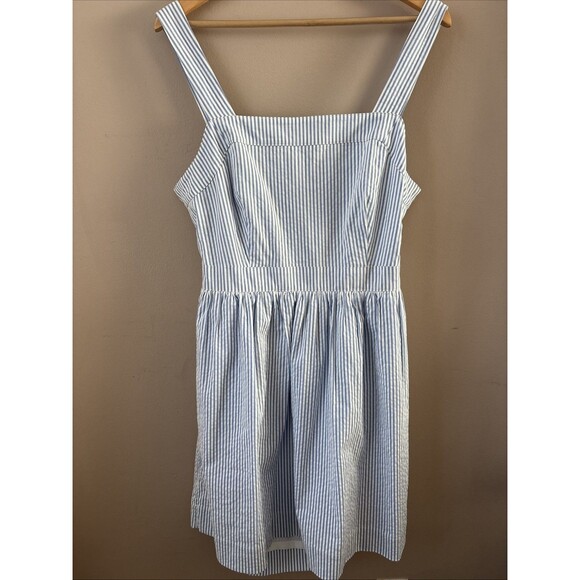 J.Crew Women’s Blue Striped Fit & Flare Dress Size Large Sleeveless Tie Back - Picture 1 of 7